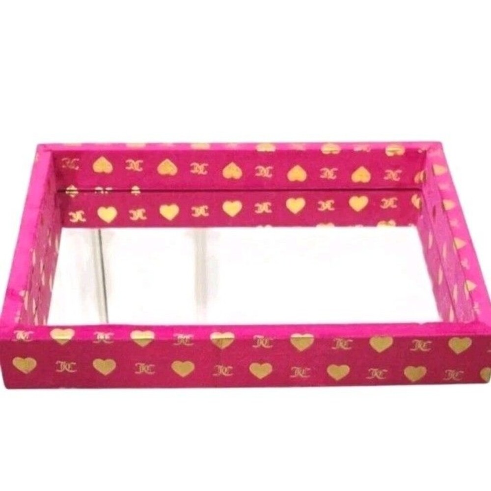 Juicy Couture Hot Pink Trinket Vanity Tray with Heart & JC Gold Logo Decorative